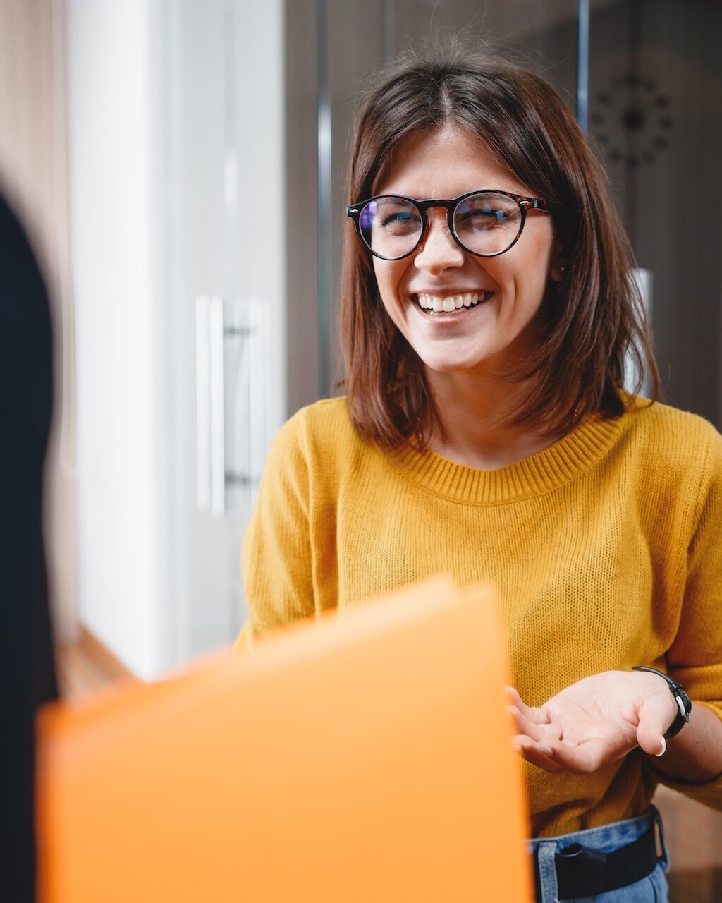 Young happy business lady at modern office have discussing working moments.